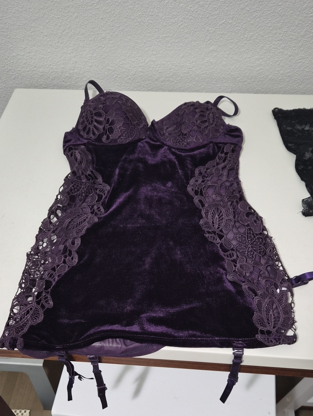 Dreamgirl Velvet & Lace Chemise in Plum